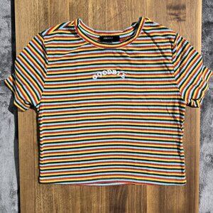 Forever 21 Ribbed Striped Crop Top Tee - Multicolor - Size Small